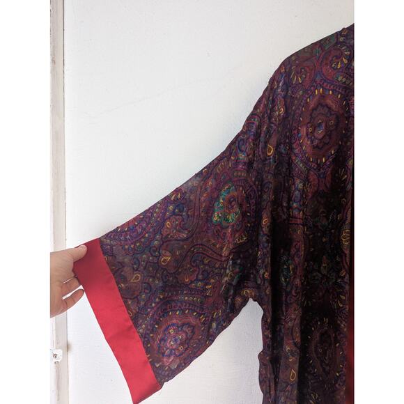 Vtg Victorias Secret Robe Gold Label Red Blue Brocade Lightweight Kimono Short - Picture 4 of 9